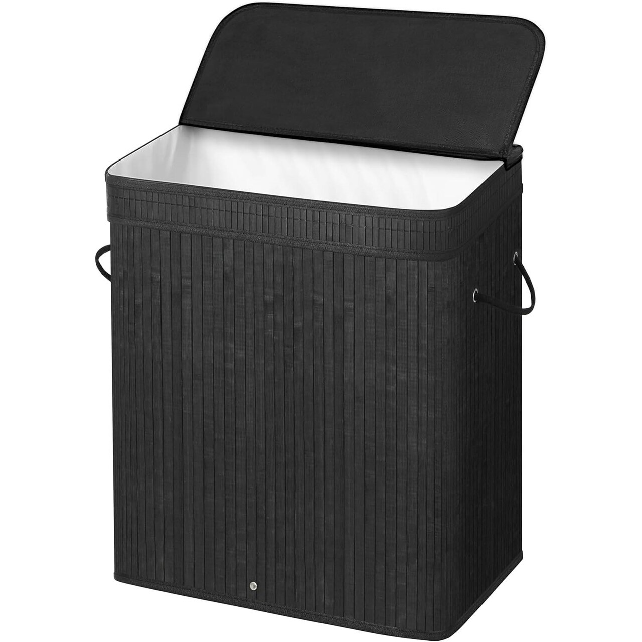 Black Natural Wicker Laundry Hamper with Lid, Liner Bag and Foldable Frame